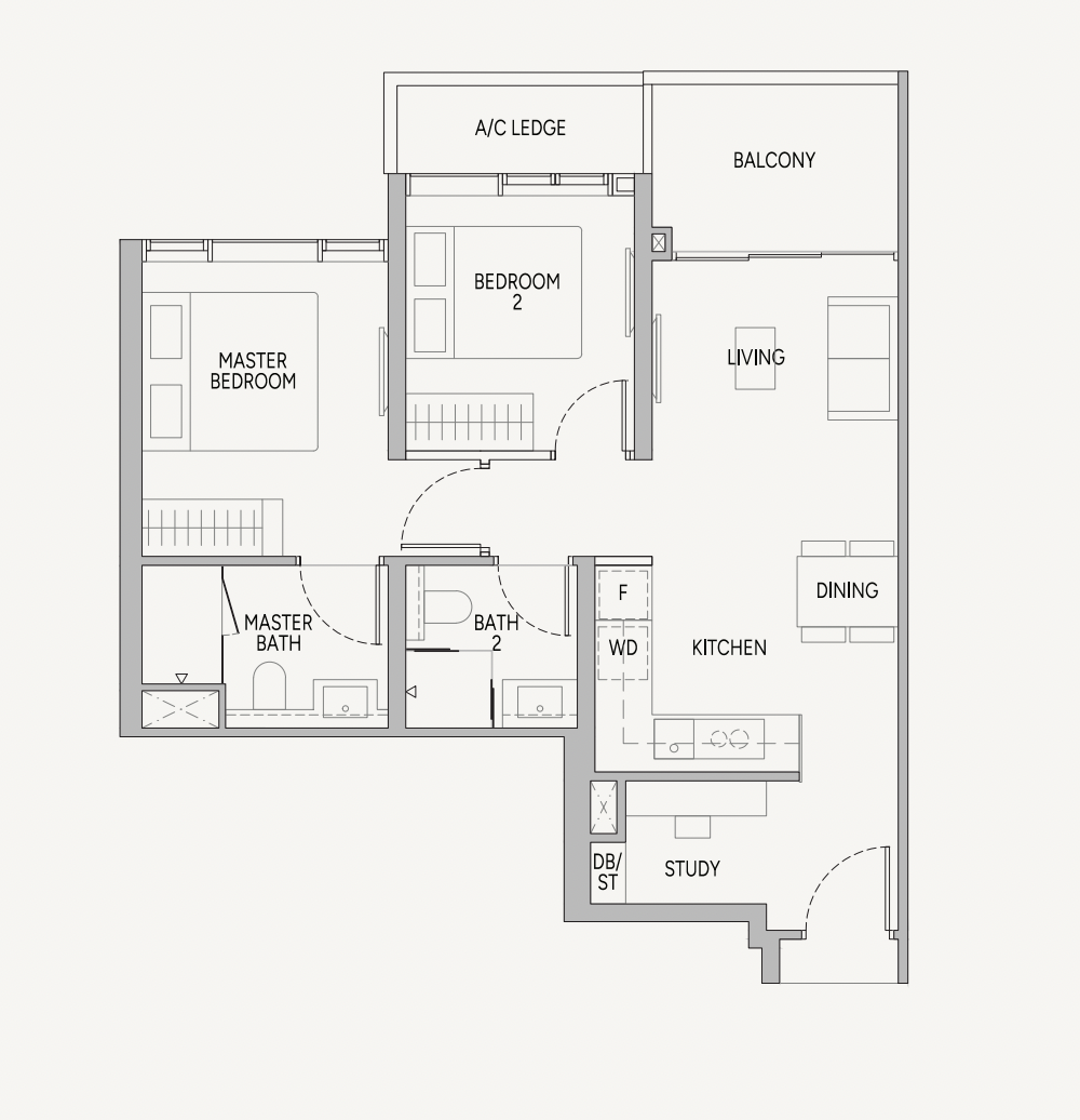 Union Square Residences 2 Bedroom floor plan, 700–743 sqft