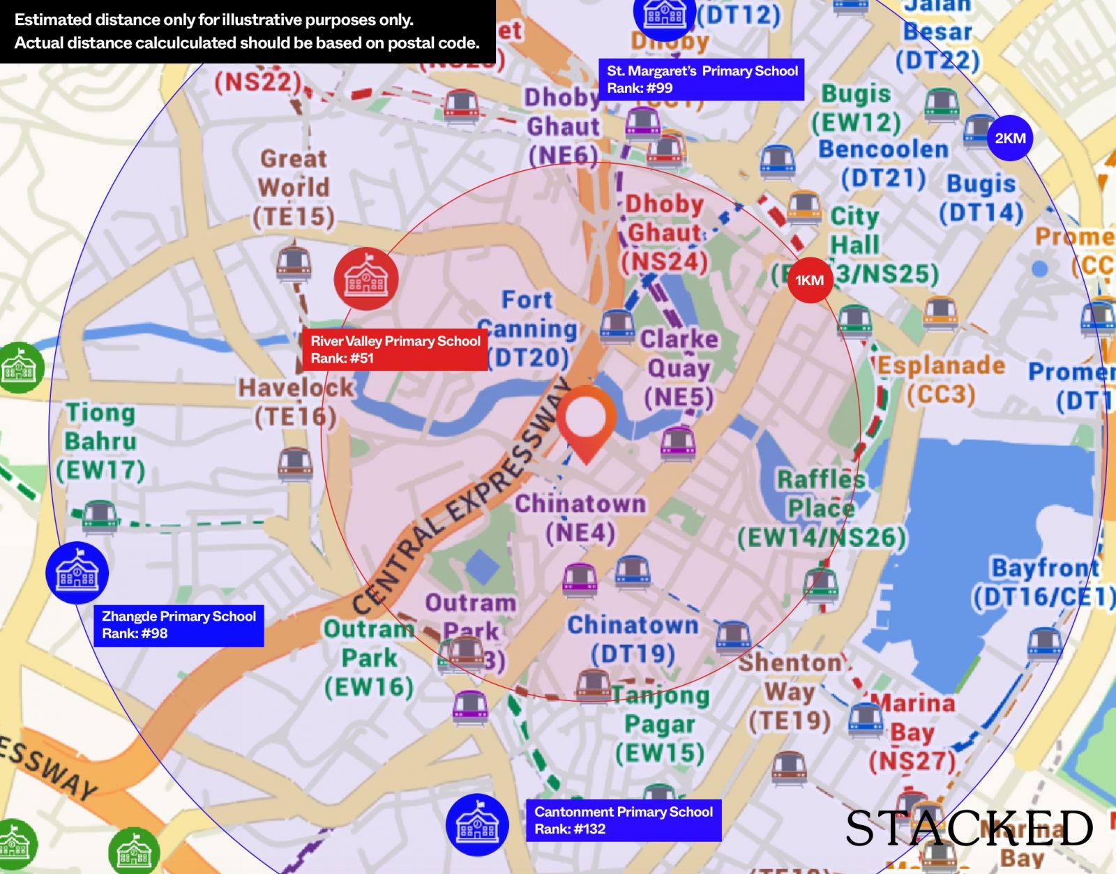 Union Square Residences location map — Chinatown & Clarke Quay MRT, schools and amenities around 28 Havelock Road